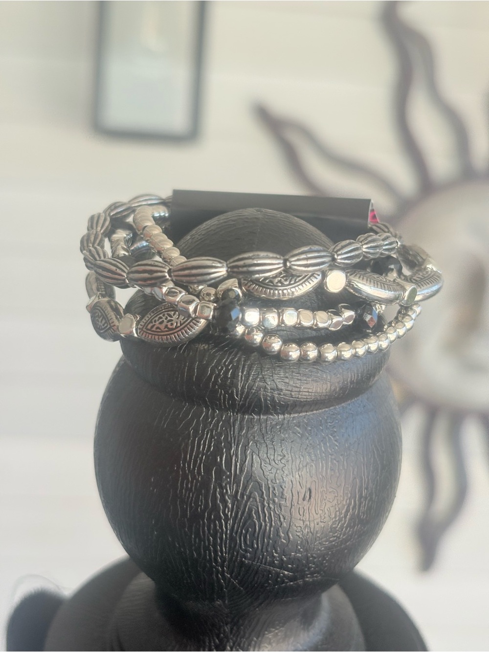 Silver Multi-Row Beaded Wrap Bracelet